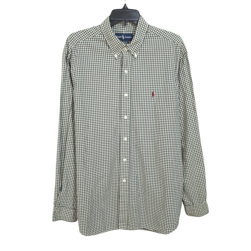 Ralph Lauren Gingham Check Long Sleeve Button Down Shirt XL Classic Fit Green - Picture 2 of 9